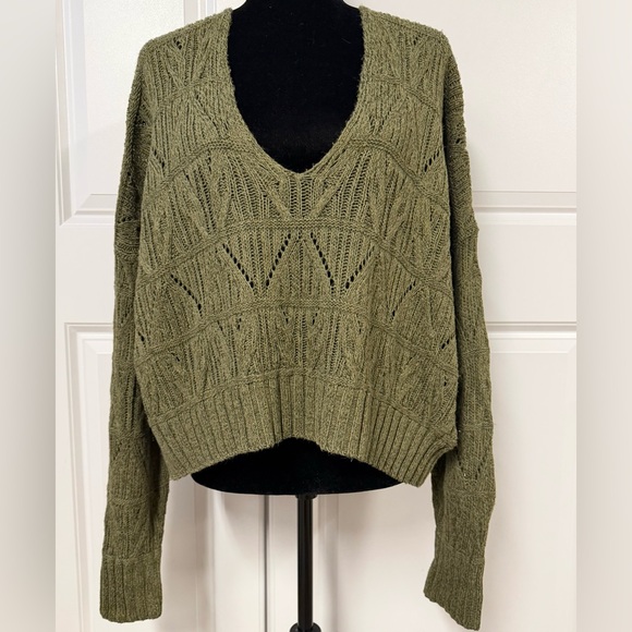 Express Sweaters - Express Open Knit Olive Green Sweater